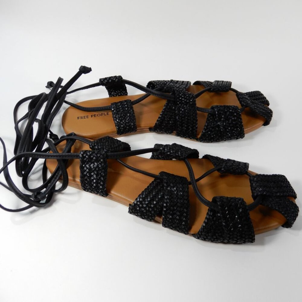 FREE PEOPLE Sunny Gilly Flats Wrap SANDALS Size 9 Black Woven Leather NEW $128 - Picture 7 of 15